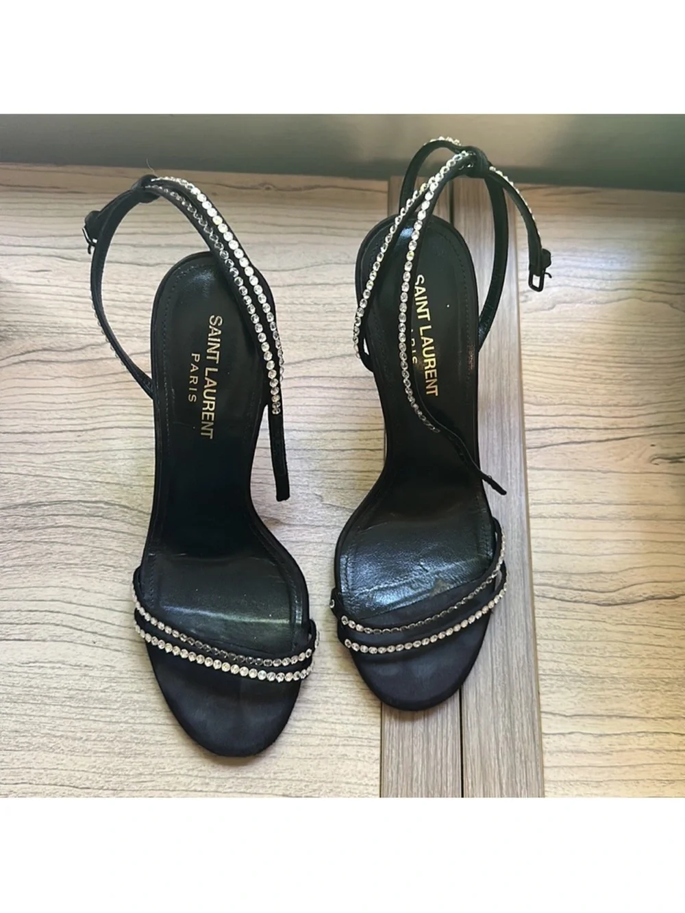 Saint Laurent Satin Crystal Robin 85 Ankle Strap Sandals - Picture 2 of 5